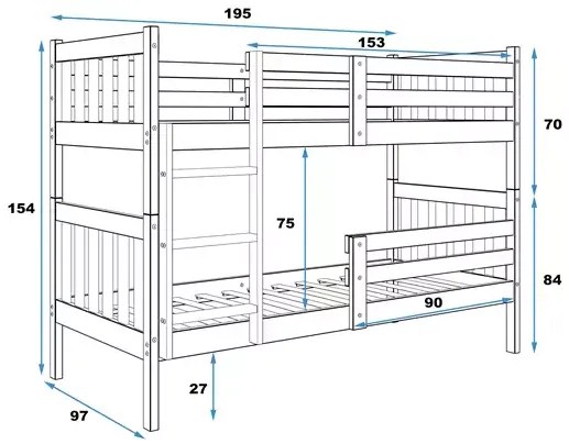 Poschodová posteľ KASPER 2v1, rozmer 90x190 cm