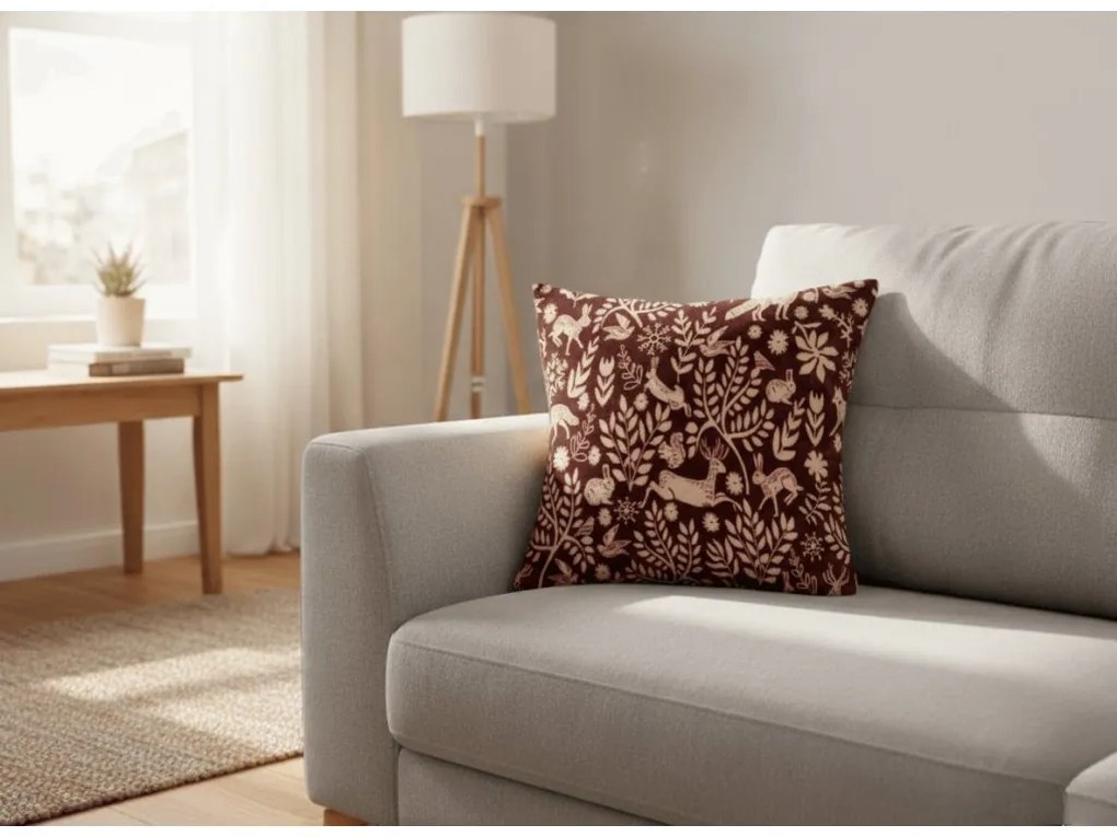 Mikroplyšová obliečka na vankúšik FOREST ANIMALS 45x45 cm, vínový