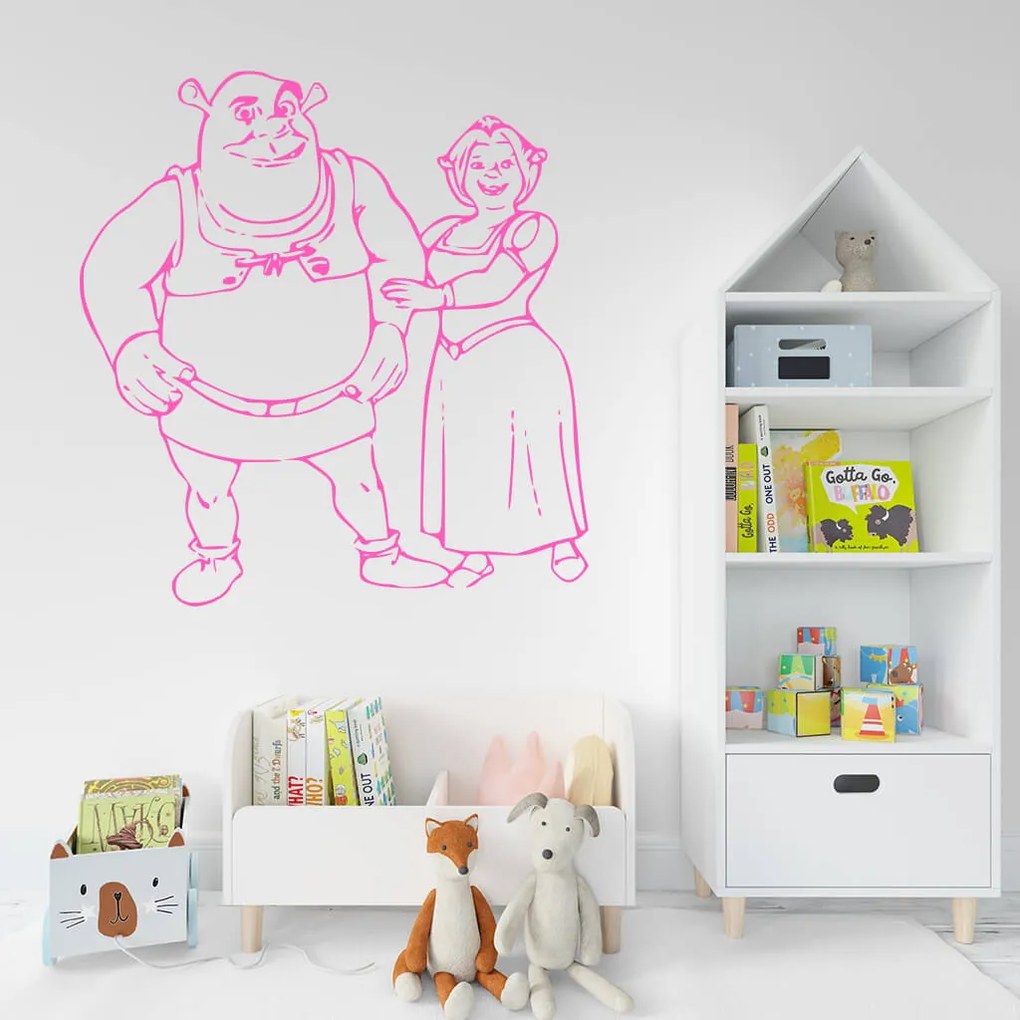 Veselá Stena Samolepka Shrek a Fiona Farba: modrá, Veľkosť: 80 x 84 cm