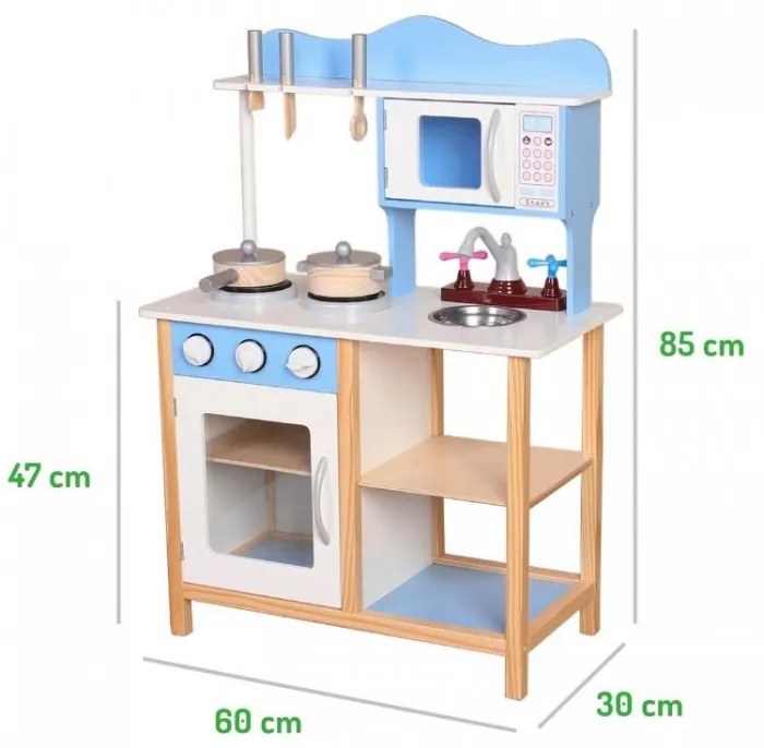 EcoToys Drevená kuchynka ELLA s príslušenstvom, TK040-BLUE