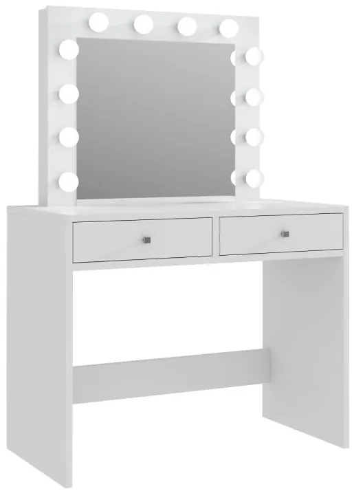 Toaletný stolík so zrkadlom 12 LED biely, 2 zásuvky