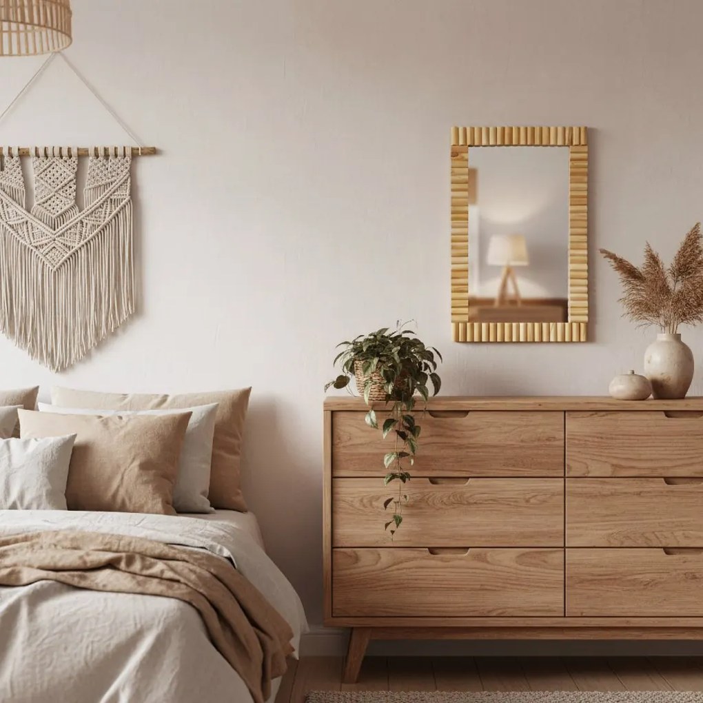 Tutumi Tutumi, nástenné zrkadlo Boho 55x35 cm KLNA-MR01, hnedá, HOM-02803