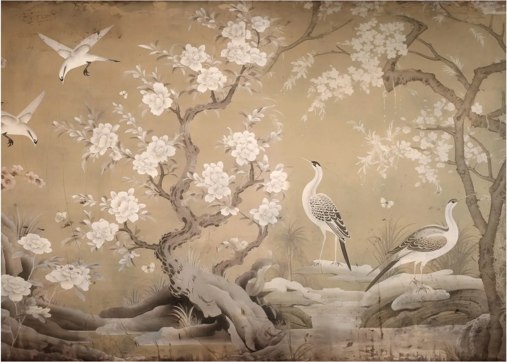 Sklenený obraz - Kreslená japonská krajina (70x50 cm)