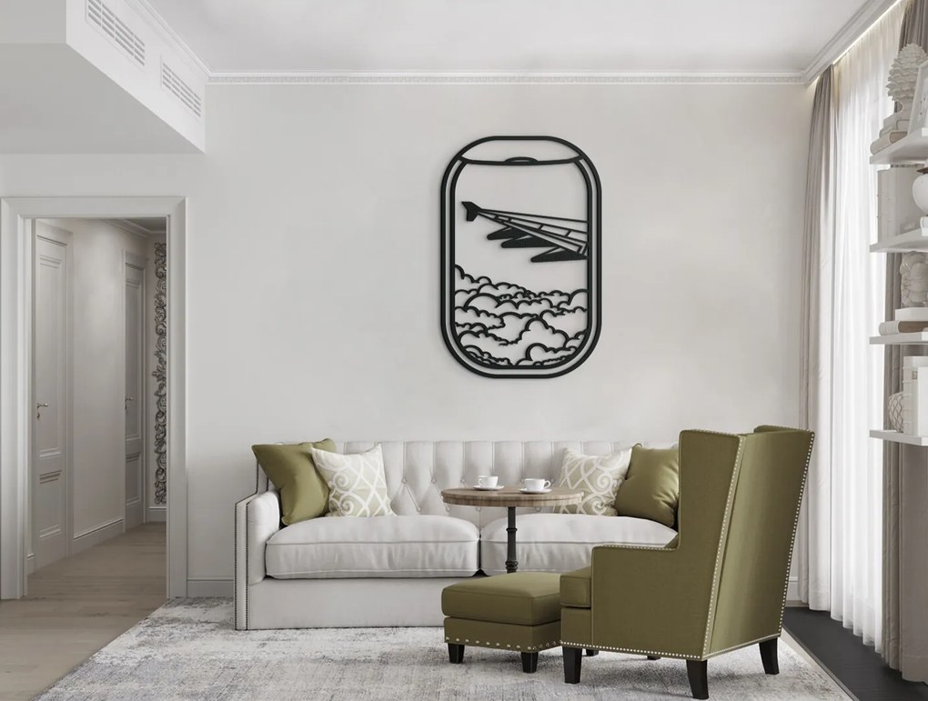 drevko Drevený obraz na stenu Okno lietadla Rozmer obrazu: 44,5 x 29 cm, Farba dekorácie: Čierna