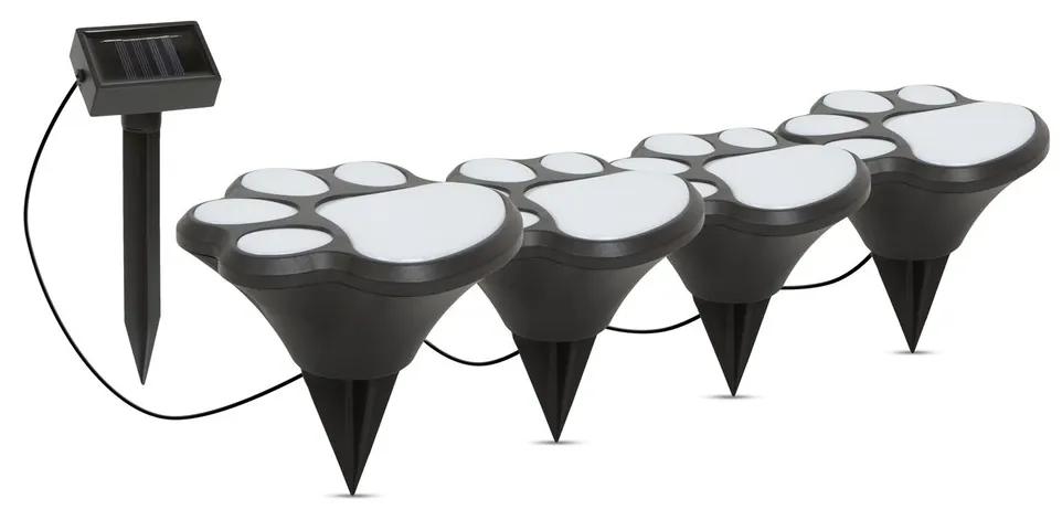 LED solárna lampa - odtlačky psích nôh, zapichovateľné - plast - čierna - 360 cm