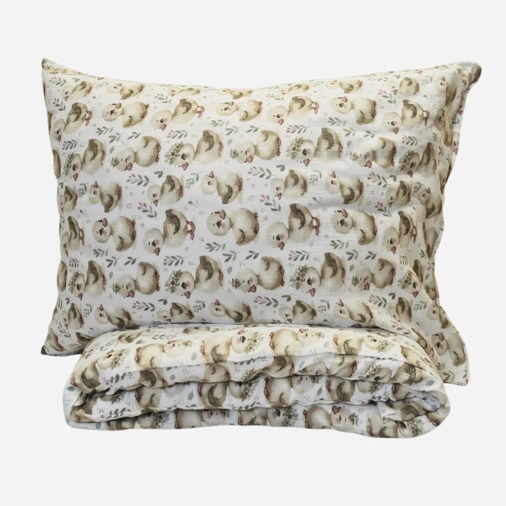 Mušelínové obliečky Kačičky TiaHome - Detský set 130x90cm + 65x45cm