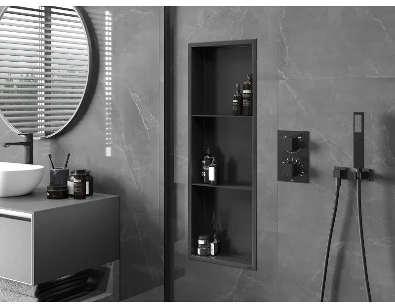 Mexen X-Wall-R, polička na zapustenie na obklad s golierom 90 x 30 cm, čierna matná, 1970903010S