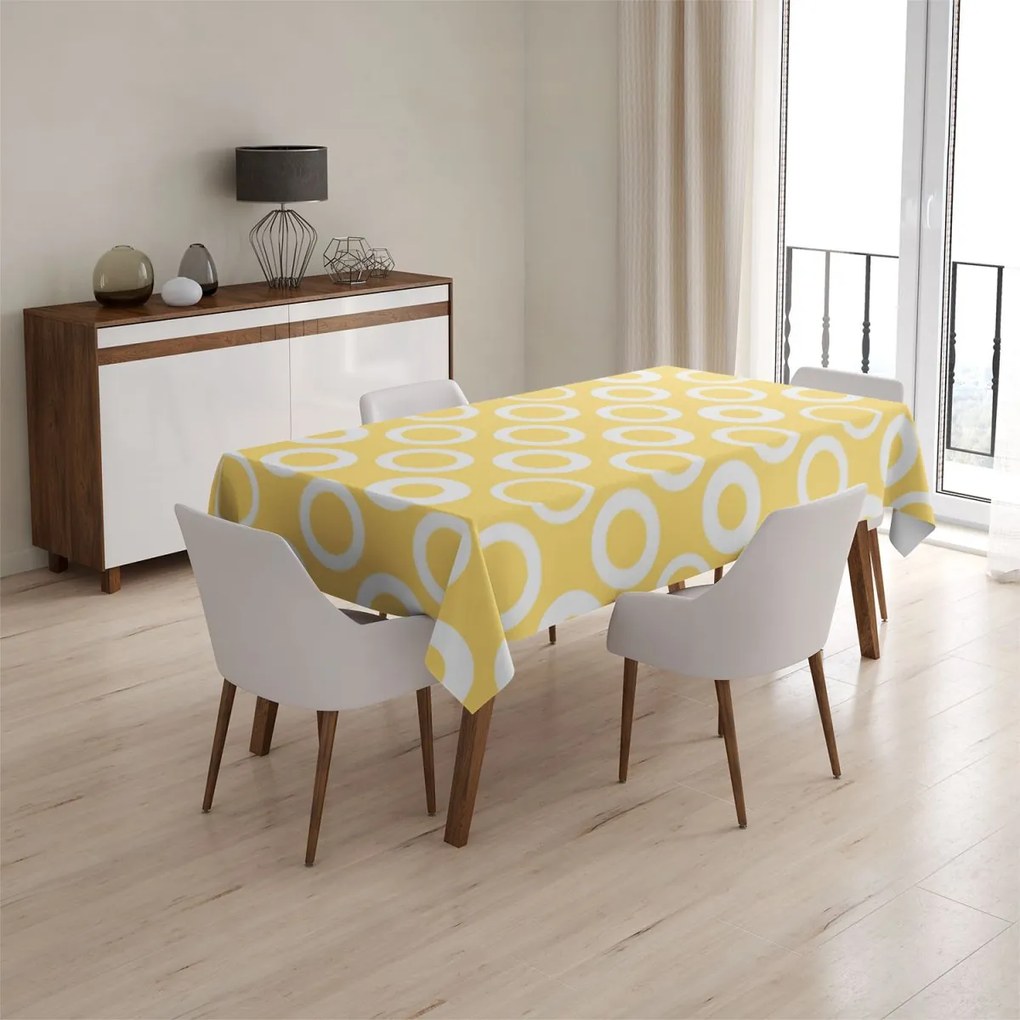 Sablio Obrus Biele korunky na žlté - 130x130 cm