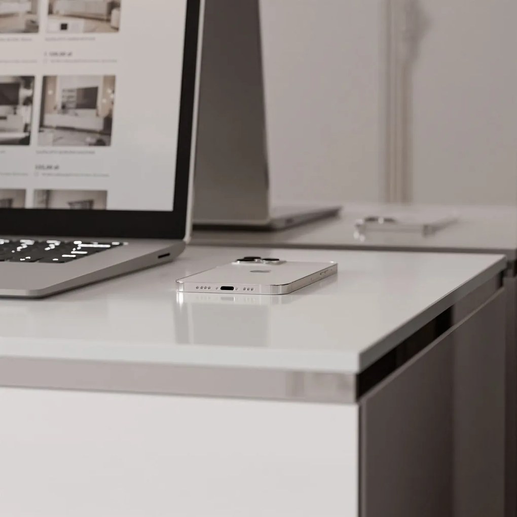 PISACÍ STÔL NESSIE BIELY LESK + STRIEBORNÝ 120 cm