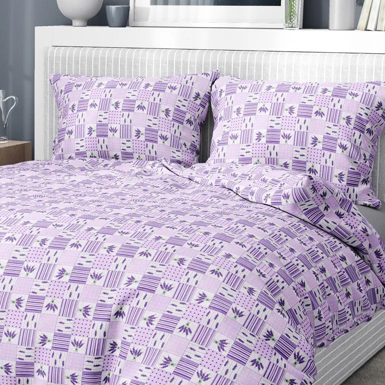 Goldea bavlnené posteľné obliečky - vzor 982 patchwork levanduľa 140 x 220 a 70 x 90 cm