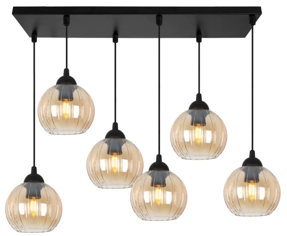 Závesné svietidlo Costa, 6x medové sklenené tienidlo, b