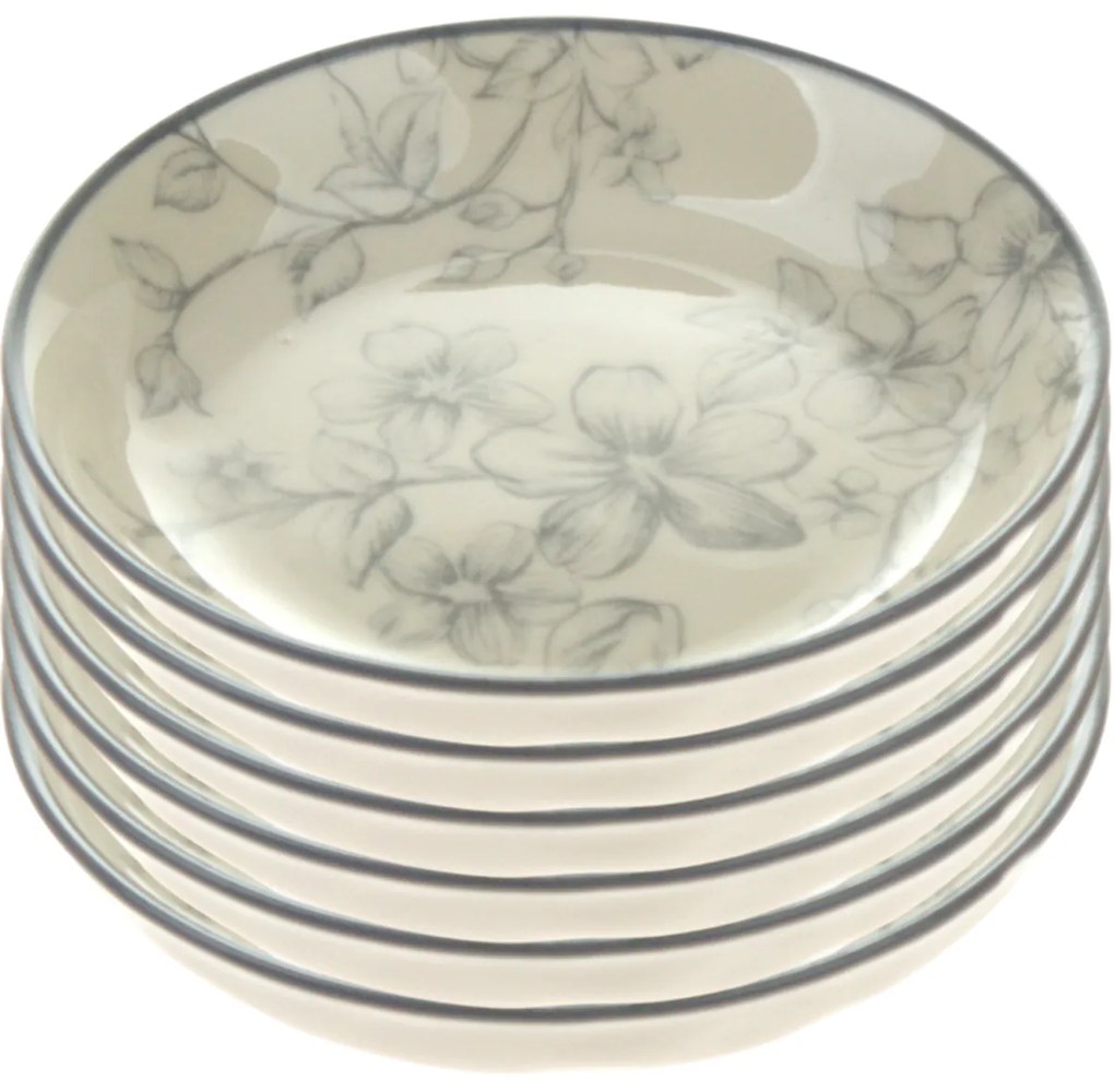 Súprava 6 dezertných tanierov Nežné kvety 10 cm, sivá