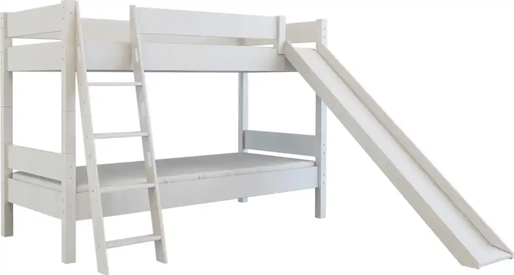 MAXMAX Detská poschodová posteľ so šmýkačkou z MASÍVU BUK - ERIK 200x90cm -  biela | BIANO
