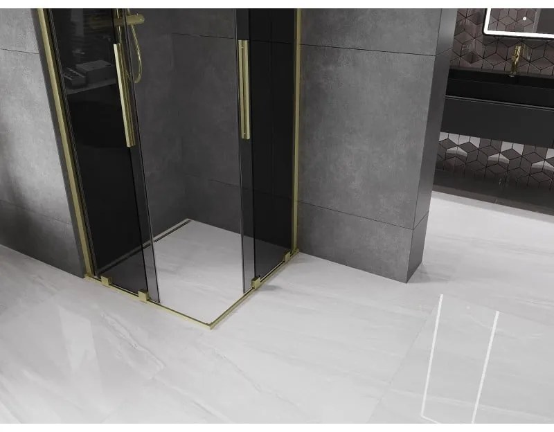 Mexen Velar Duo, sprchový kút s posuvnými dverami 100 x 100 cm, 8mm šedé sklo, zlatá matná, 871-100-100-42-55
