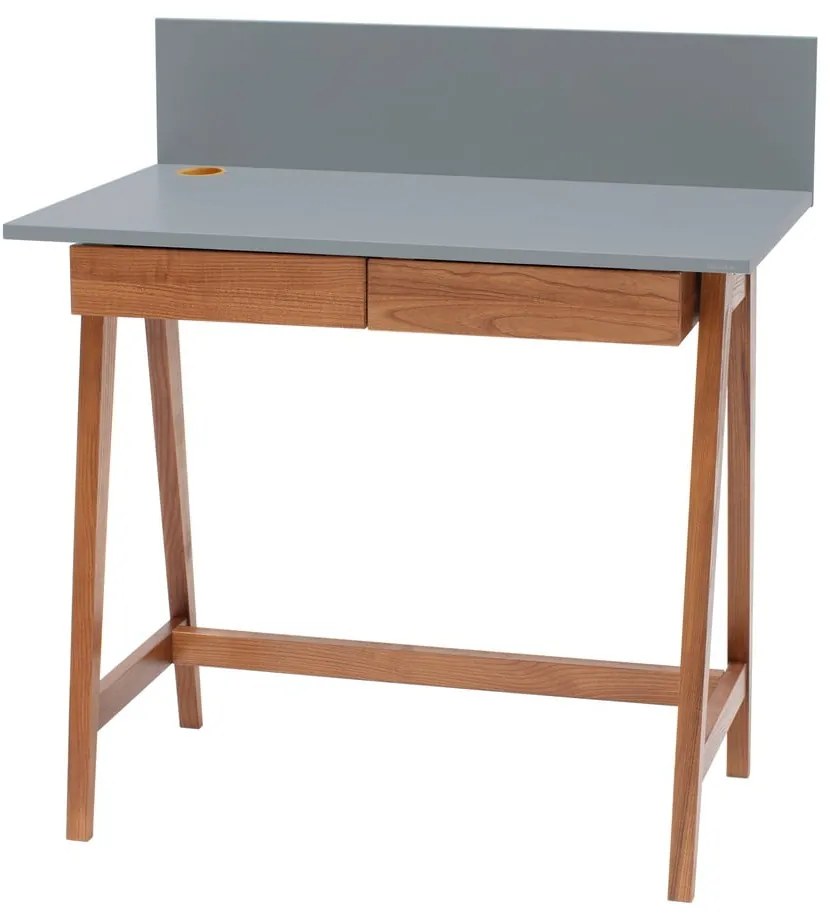 Sivý písací stôl s podnožím z jaseňového dreva Ragaba Luka Oak, dĺžka 85 cm