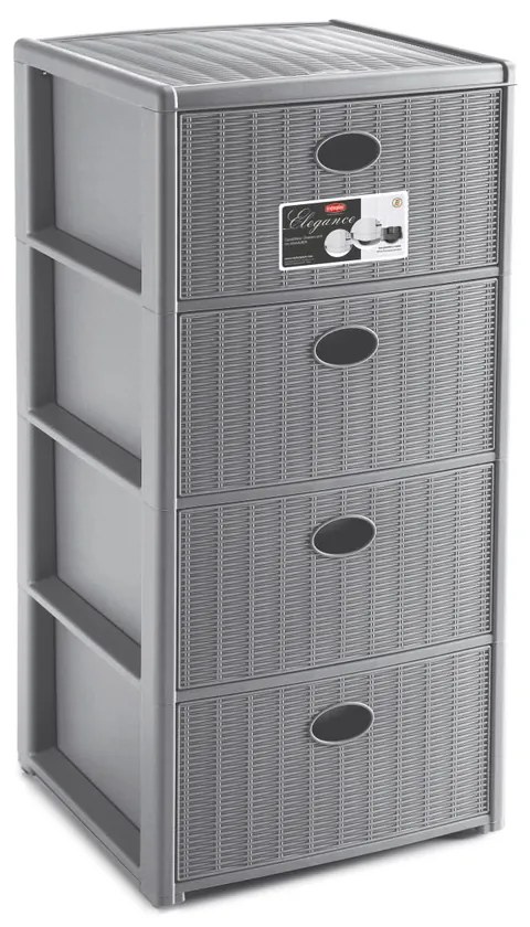 STEFANPLAST Úložný plastový regál Elegance, 4 zásuvky, sivý