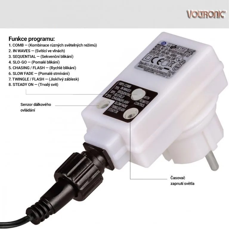 VOLTRONIC Svetelná reťaz v tvare kužeľa 192 LED teplá biela