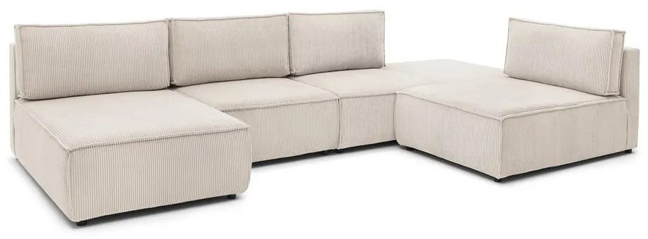 Krémovobiela menčestrová rohová pohovka (variabilná) Nihad modular – Bobochic Paris