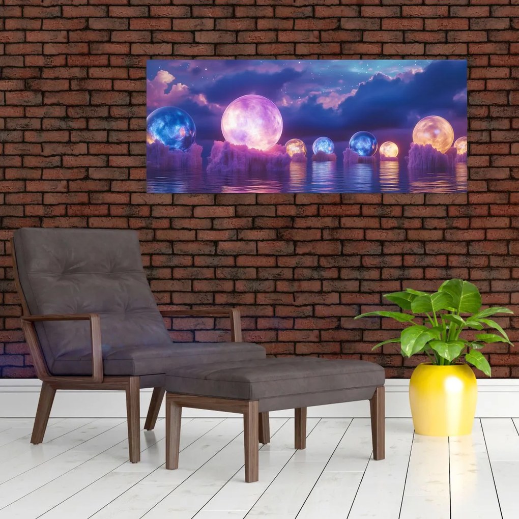 Obraz - Planéty na vode (120x50 cm)