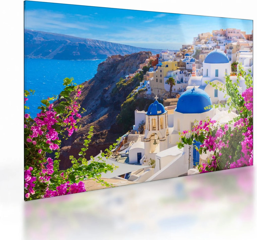 Sklenený obraz - Santorini, Grécko (70x50 cm)