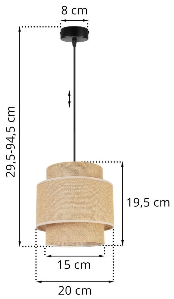 Závesné svietidlo BOHO, 1x jutové tienidlo, (výber z 2 farieb konštrukcie)