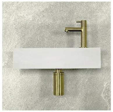 Umývadielko Ravo betón matná zlatá farba 38,5x18,5x9 cm umývadlová batéria 2