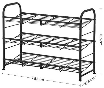 Botník s 3 policami, stohovateľný, čierny, 49,5x68,5x27,5cm