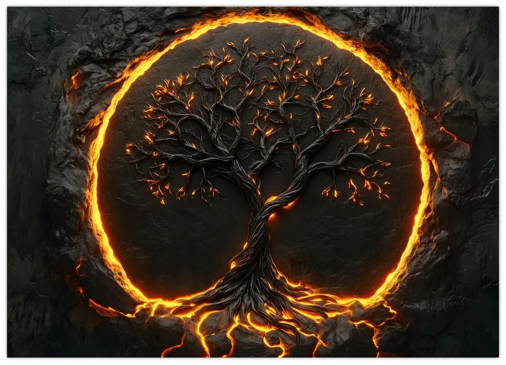 Sklenený obraz – Strom života v láve II. (70x50 cm)