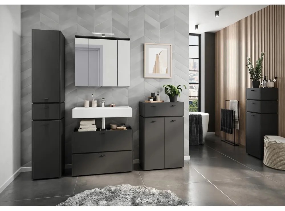 Antracitovosivá vysoká kúpeľňová skrinka 34x189 cm Modesto – Germania