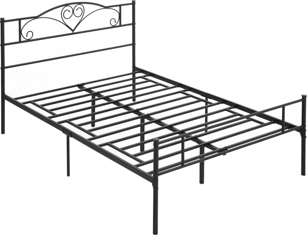 HOMCOM Oceľový manželský rám postele 145x211x106cm, Integrované latky a čelní doska, Úložný priestor pod posteľou, Čierna | Aosom