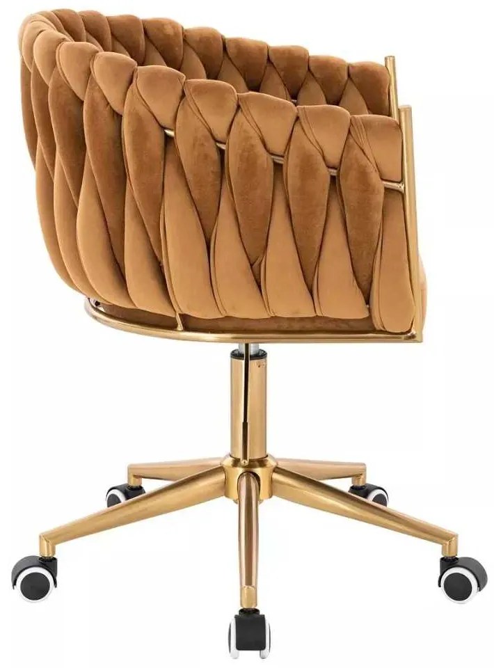 LuxuryForm DESIGN Kreslo NORDEN VELUR na zlatej podstave s kolieskami - medové