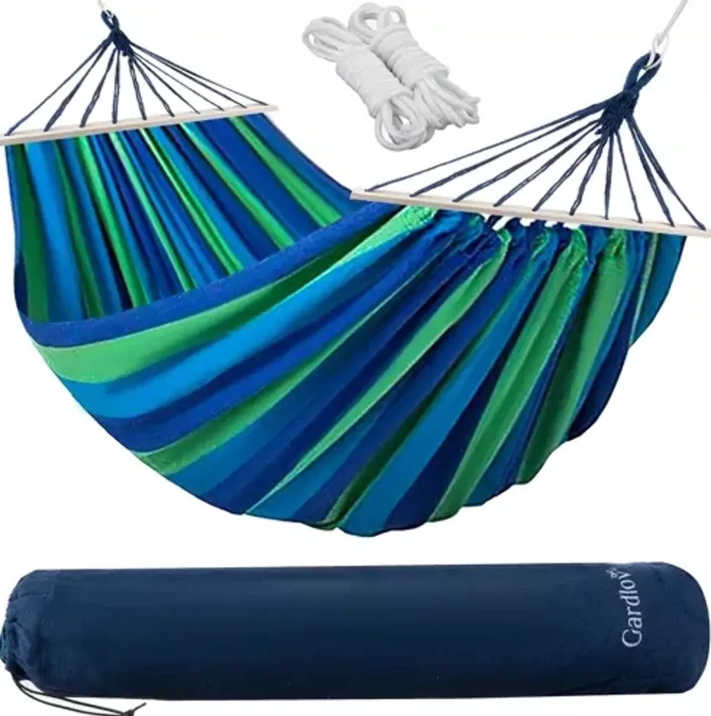 Modro zelená hojdacia sieť HAMARI pre 2 osoby 260x160 cm