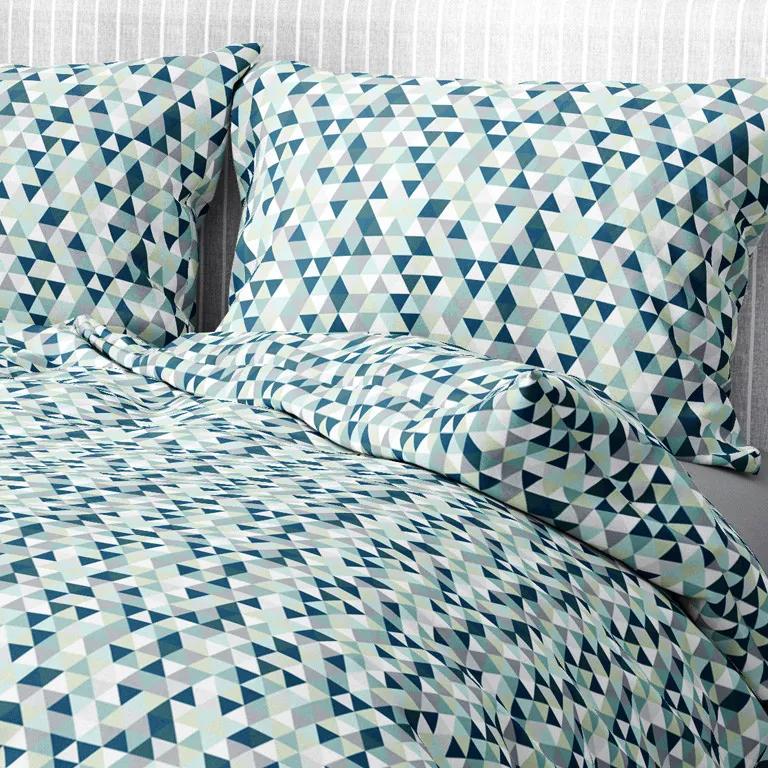 Goldea bavlnené posteľné obliečky - vzor 663 mintové a zelené trojuholníky 140 x 200 a 70 x 90 cm