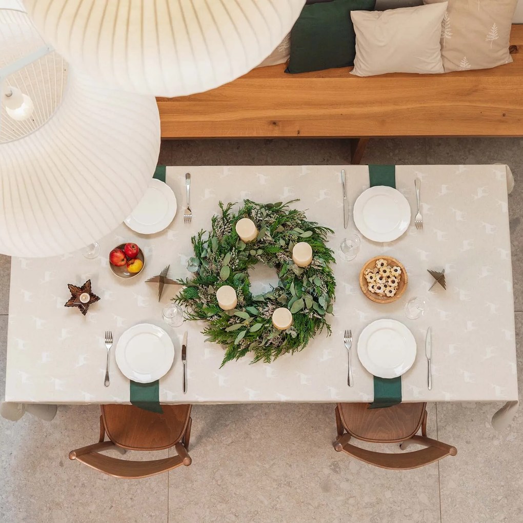 Goldea hranatý obrus natura – jeleňe na režnej 140 x 220 cm