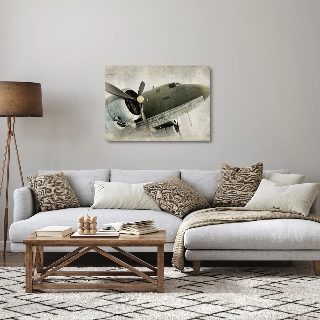 Sklenený obraz - Staré vrtuľové lietadlo (70x50 cm)