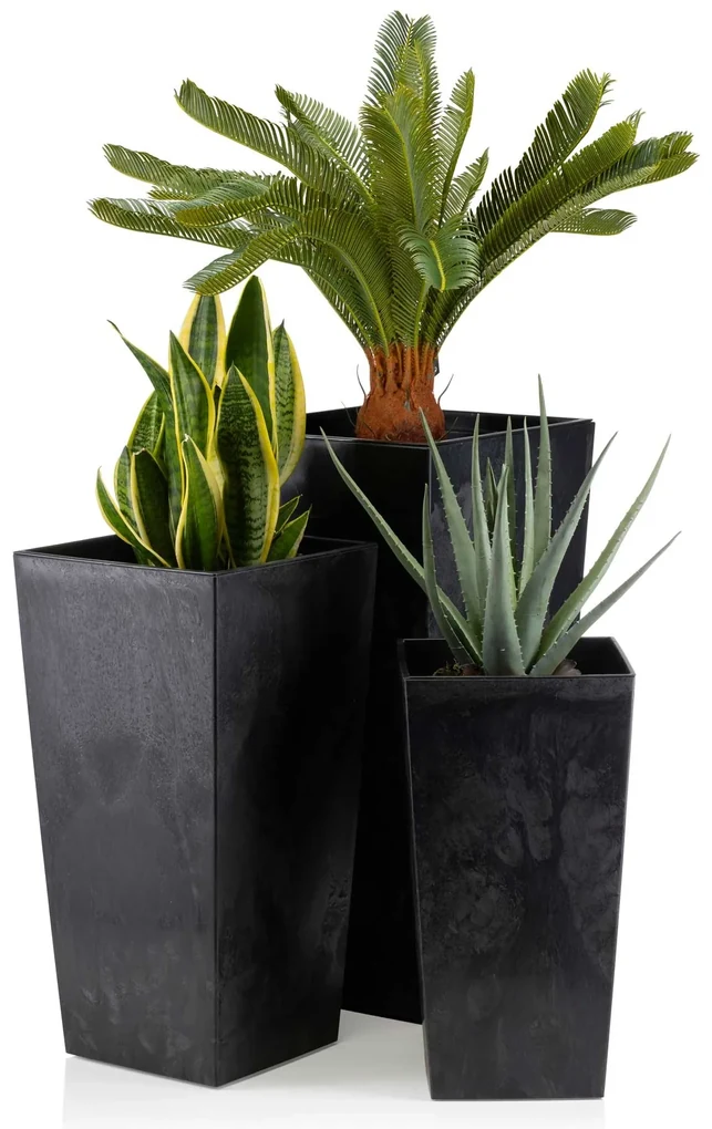 PLASTOVÝ KVETINÁČ PORTO SADA 3KS 67,7X35 CM+46,5X25 CM+57X30 CM IMITÁCIA BETÓNU ČIERNA