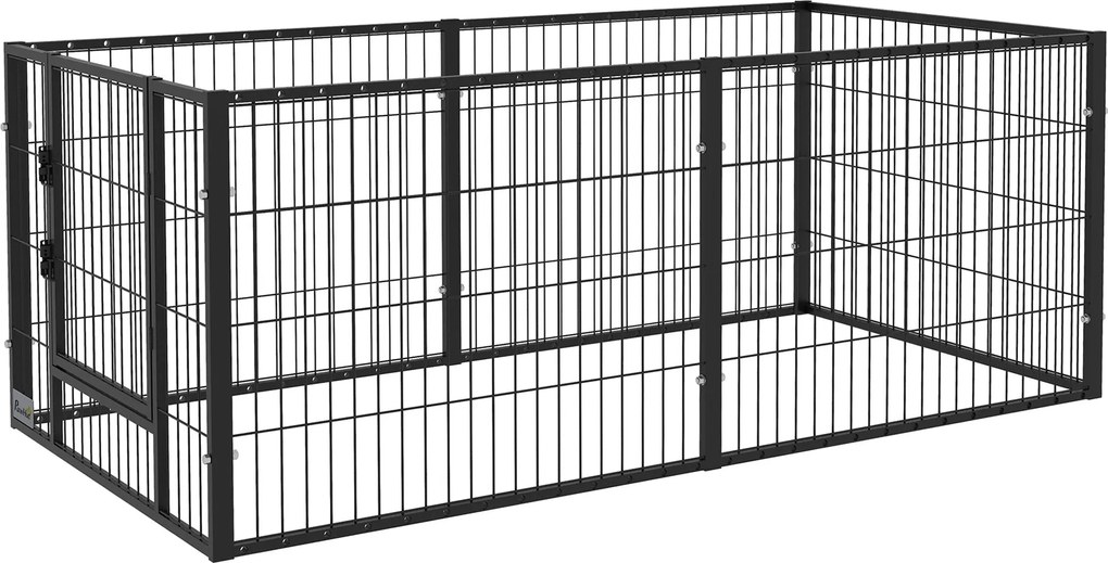 PawHut 6-panelový psí výbeh s nastaviteľnou šírkou, oceľový rám 82,5-150x79x61 cm čierny | Aosom
