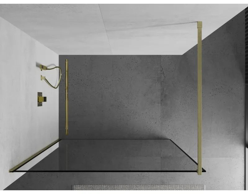 Mexen Kioto, sprchová zástena Walk-In 80 x 200 cm, 8mm číre sklo čierny vzor, zlatý matný profil, 800-080-101-55-70