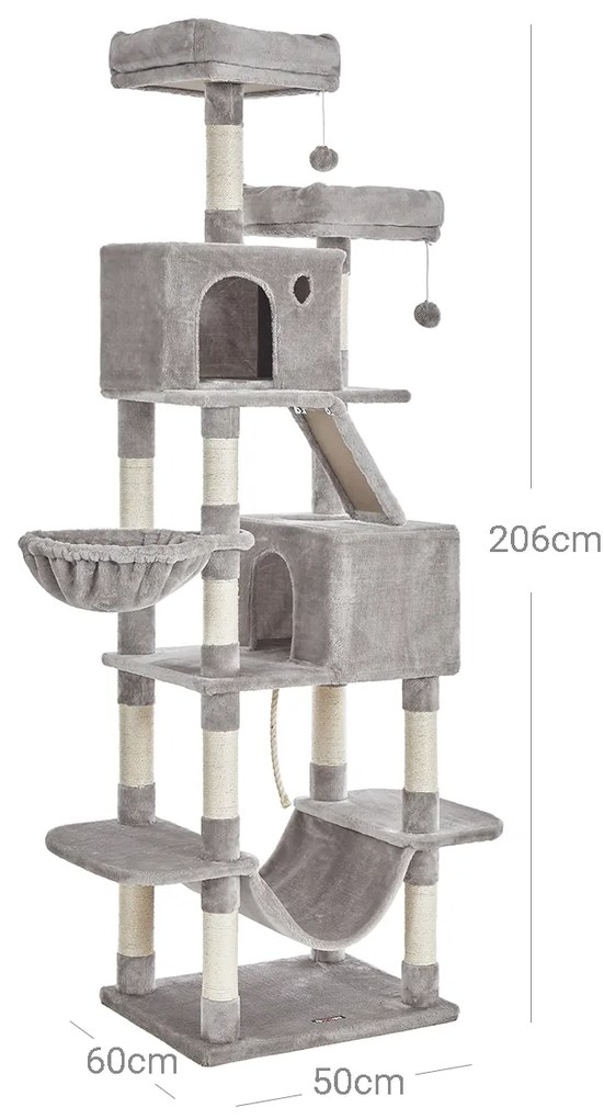 Mačacie škrabadlo Climbery 206 cm šedé
