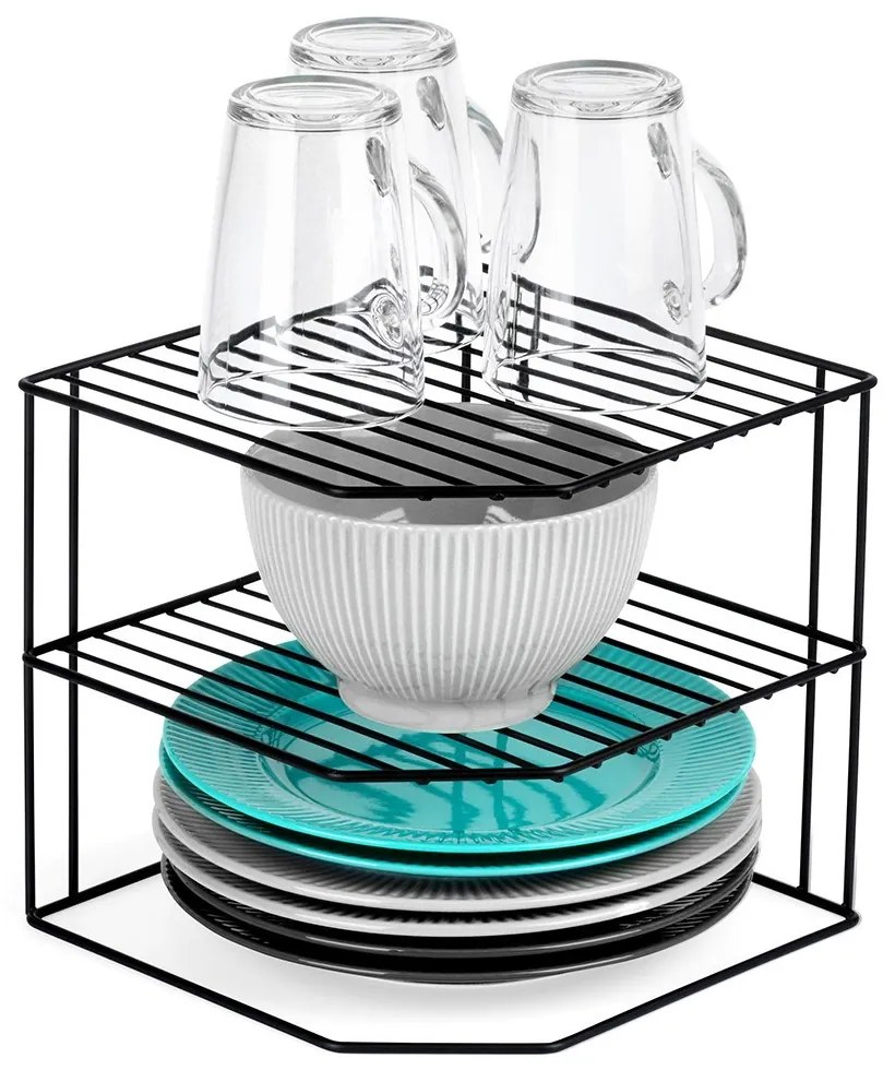 VILDE Prídavná polica, 3-poschodová, rohová, čierny kov 22 x 22 x 21 cm