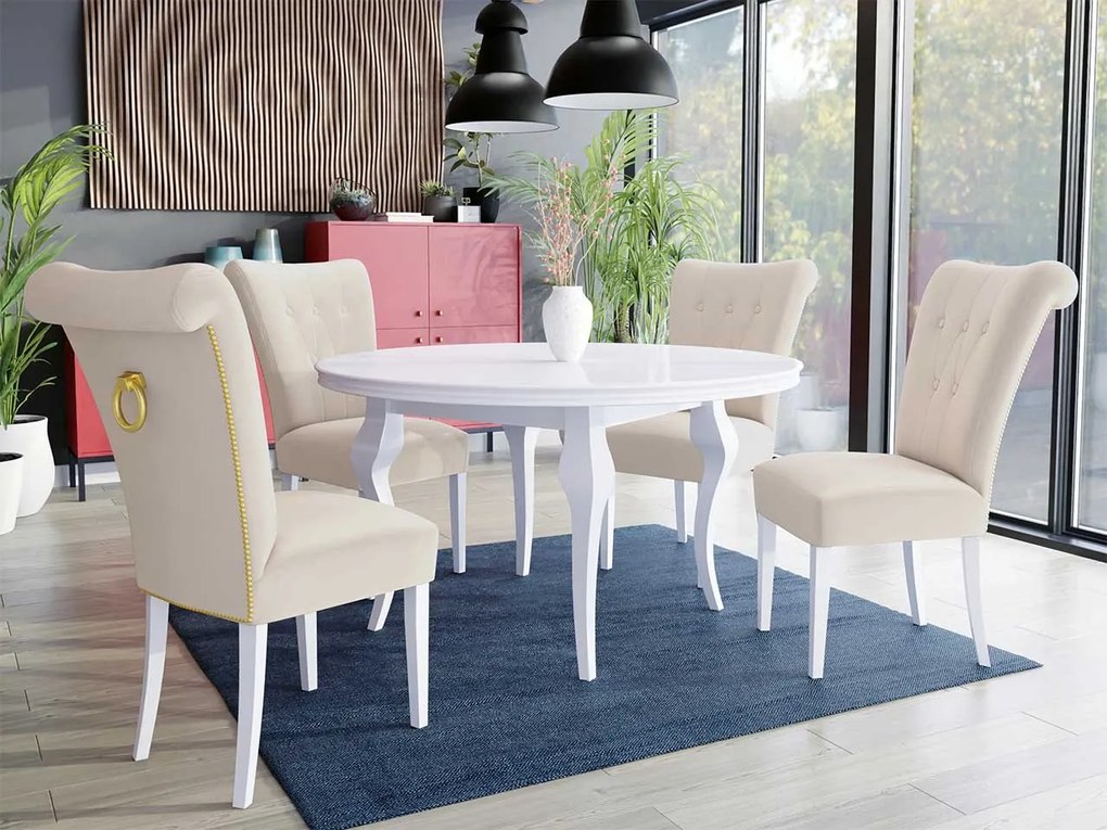 Stôl Julia FI 100 so 4 stoličkami ST65, Farby: čierny, Farby:: biely lesk, Potah: Magic Velvet 2217