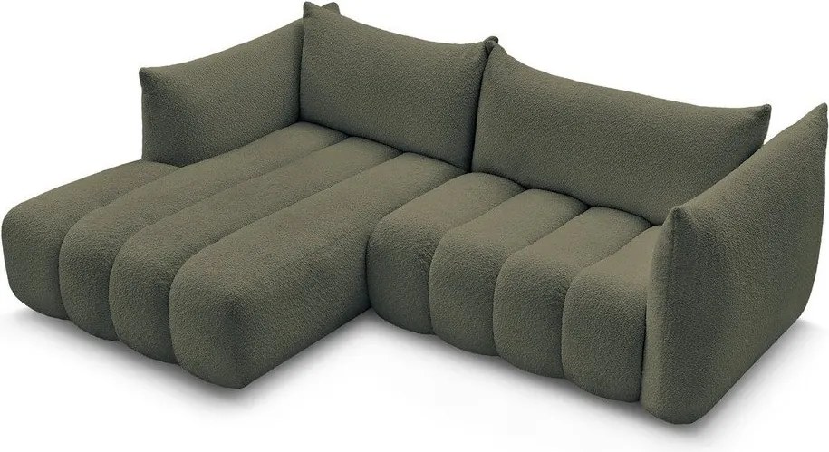 Zelená rohová pohovka z textílie buklé (ľavý roh/s leňoškou) Azra – Bobochic Paris