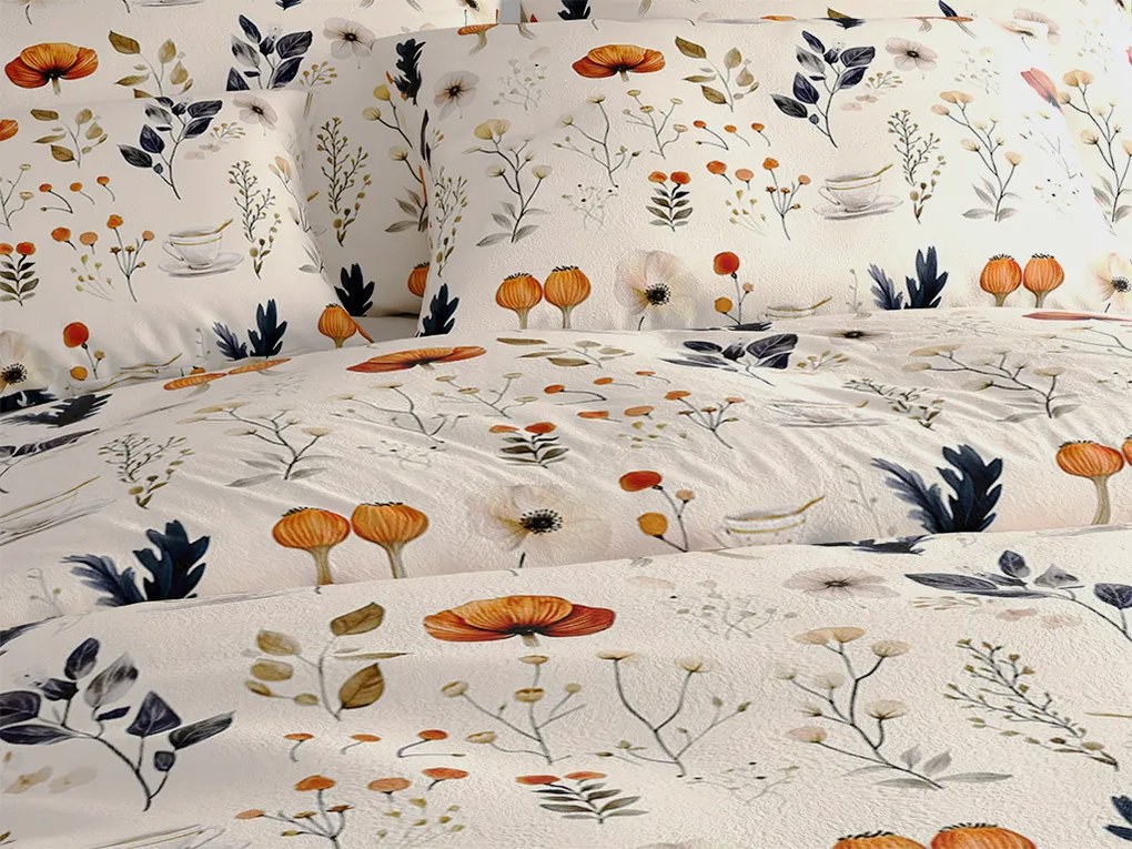 Sada 2ks mikroplyšových obliečok PAPAVA krémové + plachta mikroplyš SOFT 180x200 cm biela, dvojlôžko