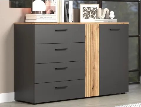 Komoda so zásuvkami Esteban 139 cm, antracit/dub evoke%