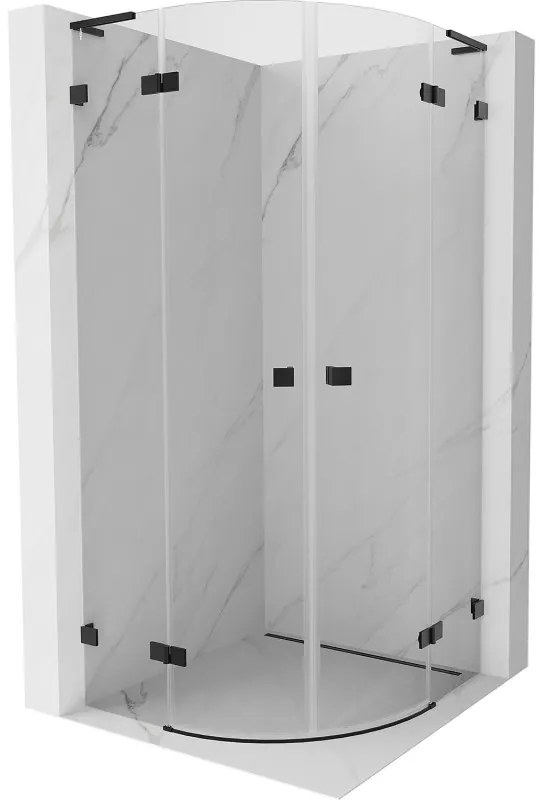 Mexen Lunar, L polkruhový výklopný sprchový kút 90 x 90 cm, 8mm číre sklo, čierny profil, 833L-090L-090P-70-00