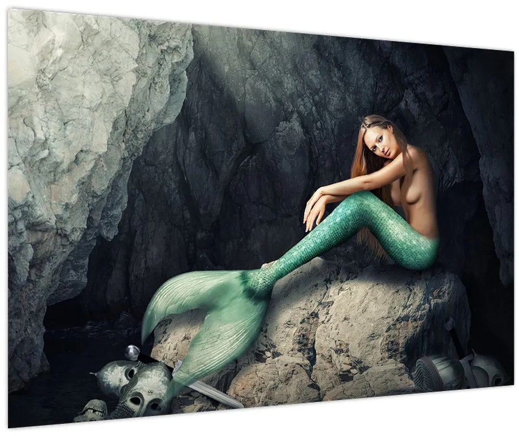 Obraz - Morská panna na skale (90x60 cm)