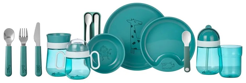Nerezový detský príbor v tyrkysovej a striebornej farbe 3 ks Deep turquoise – Mepal
