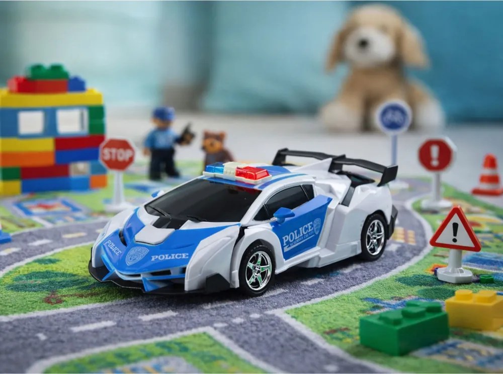 LEAN Toys Auto Robot 2W1 Policajné auto na diaľkové ovládanie RC 1:18