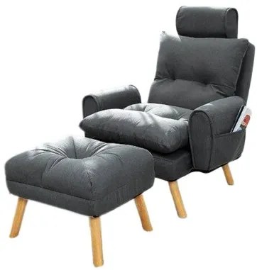 Relaxačné kreslo Boris tmavo sivé s taburetkou