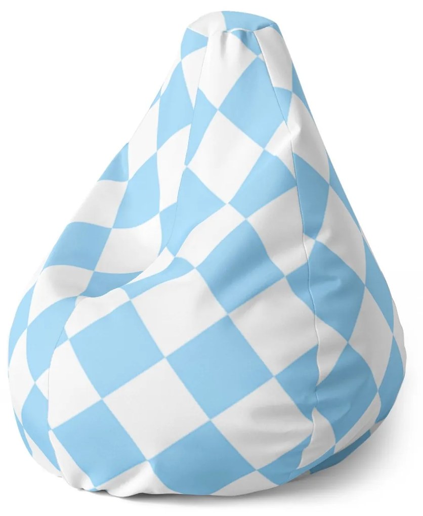 Sablio Sedací vak Pear Bielo-modré kosoštvorce - 140 x 100 x 25 cm